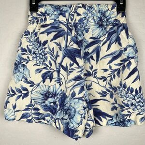 H&M Floral‎ Print Shorts Elastic Waist Casual Summer Beach Blue XS